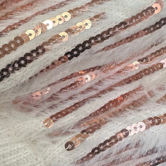 Rain + Rose Cream Soft Open Puff Sleeve with Sequin Cardigan sz L $122 orig NWT - Picture 7 of 11